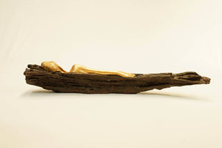 SLEEPING BUDDHA  ON TREE BARK FIGURINE