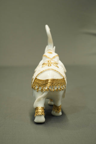CARVED ELEPHANT WITH TRUNK UP  STATUE